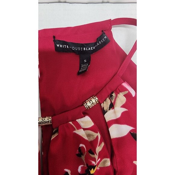 Floral Red Sleeveless Halter Dress With Gold Accents By White House Black Market - Picture 5 of 11